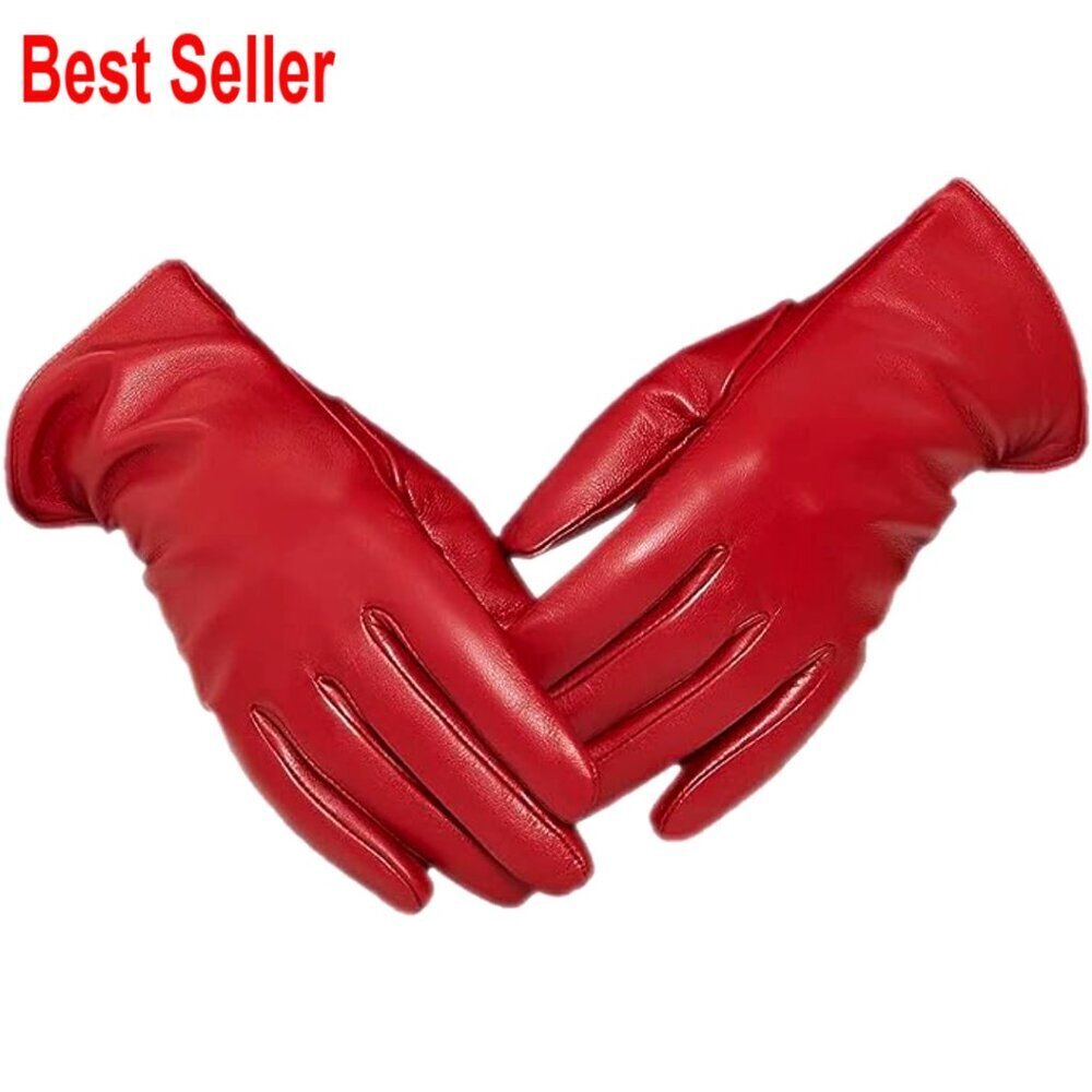 Cashmere Lined Sheepskin Leather Gloves Touchscreen Winter Driving